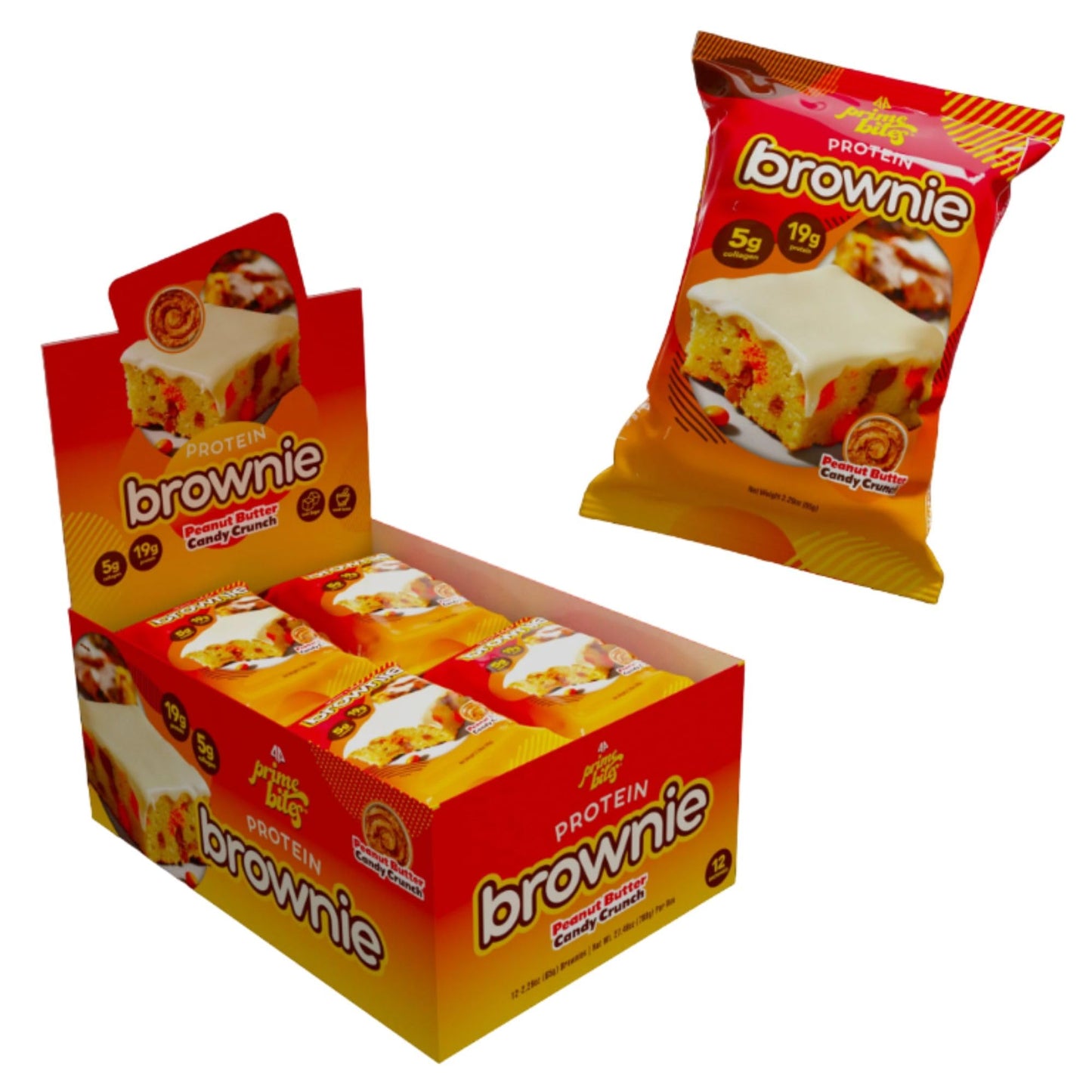 Prime Bites Protein Brownie from Alpha Prime Supplements | High Protein, Collagen Fortified Low Sugar Treat | Delicious Snack | 12 Bars per Box