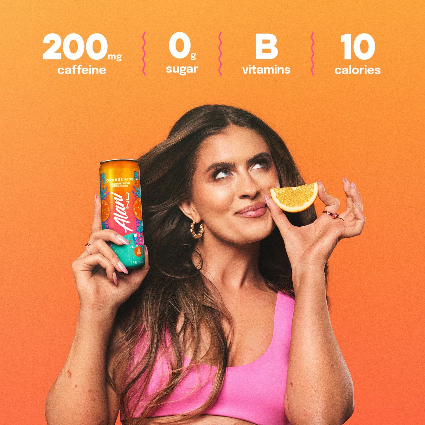 Alani Nu ORANGE KISS Ice Sugar Free, Low Calorie Energy Drinks | 200mg Caffeine | Antioxidants | Biotin, B Vitamins | Zero Sugar | 15 Calories or Less | 12 Oz Cans | 24 Count
