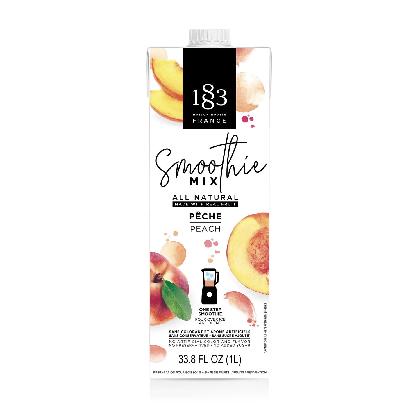 1883 Peach Smoothie Mix | Aseptic Carton 1 Liter 33.8 Fluid Ounces