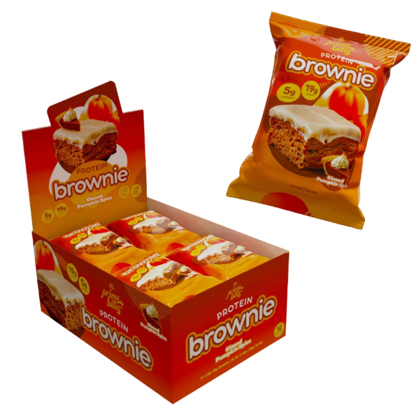 Prime Bites Protein Brownie from Alpha Prime Supplements | High Protein, Collagen Fortified Low Sugar Treat | Delicious Snack | 12 Bars per Box