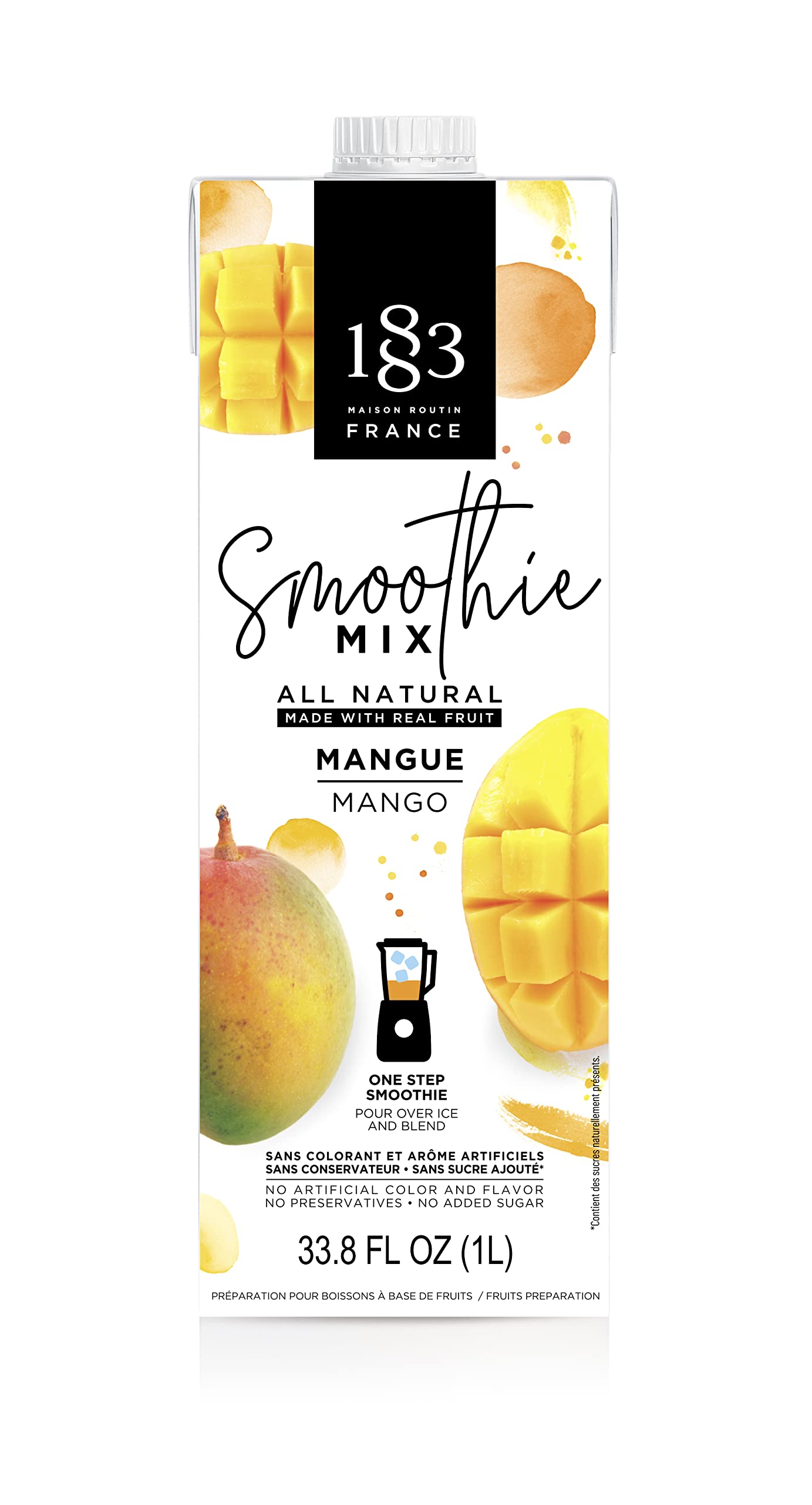 1883 Maison Routin Mango Smoothie Mix - No-Sugar-Added, Shelf Stable, 100% Juice, Vegan, Gluten-Free, 4 Pack of 1 Liter
