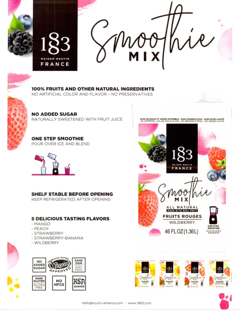 1883 Strawberry Smoothie 1L Carton, Made with real fruit, no preservatives, vegan Approved, GMO Free