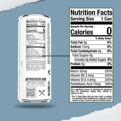 JST WRK Energy Drink - 12-Pack, Sugar-Free, Zero Calories, No Sugar Alcohols, 12 Fl Oz., 200 milligrams Caffeine