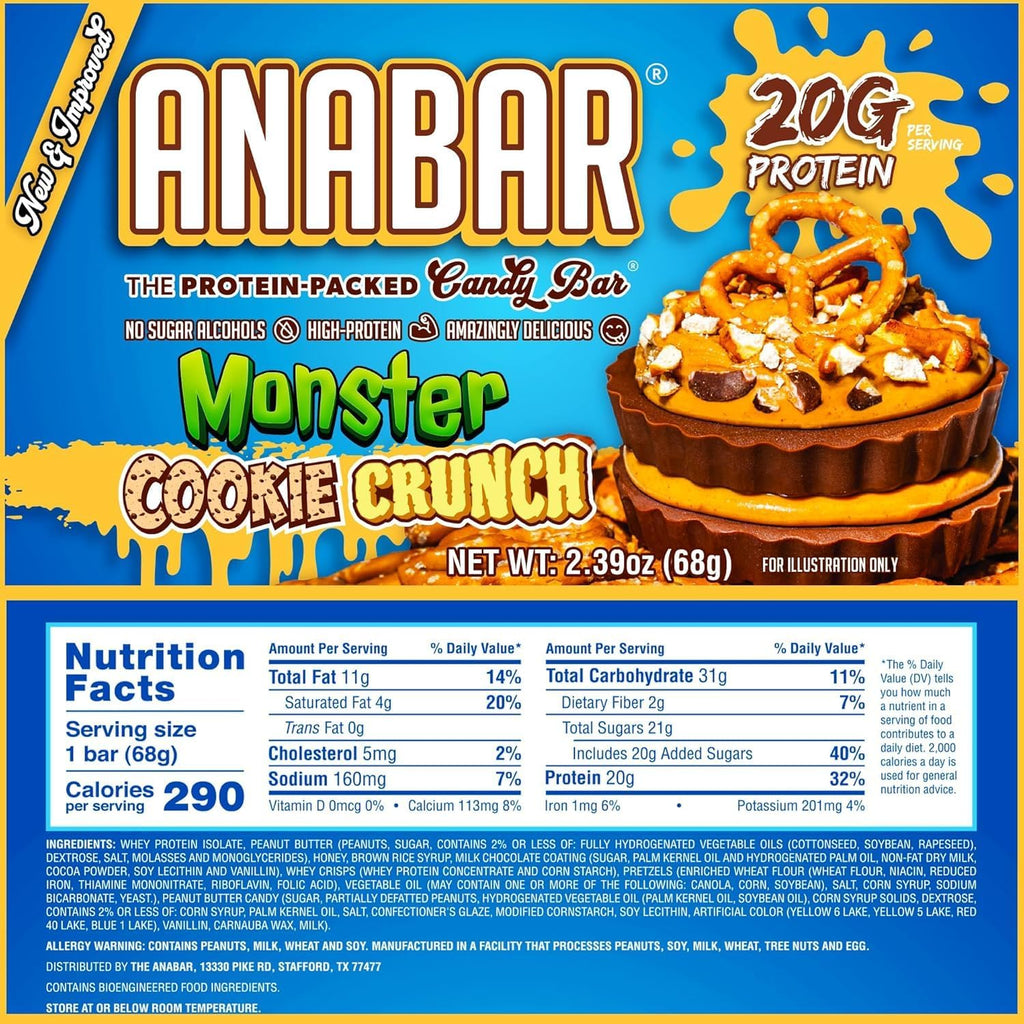 Anabar Protein Bar, 12 Bars, Milk Chocolate Monster Cookie Crunch