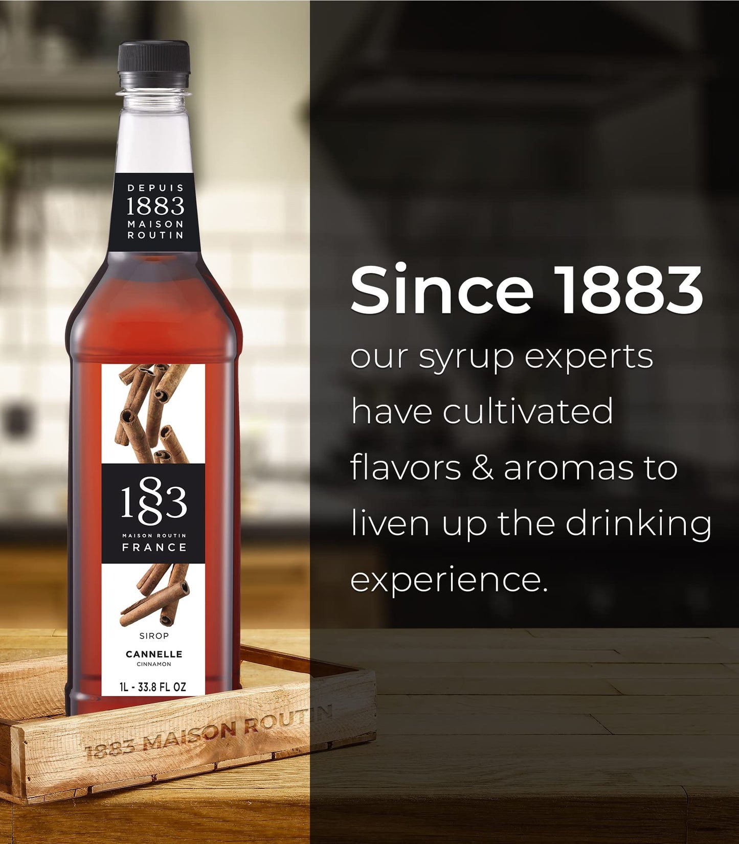 1883 Syrup - Flavored Syrup for Hot & Iced Beverages - Gluten-Free, Vegan, Non-GMO, Kosher, Preservative-Free, Made in France | Glass Bottle 1 Liter (33.8 Fl Oz)