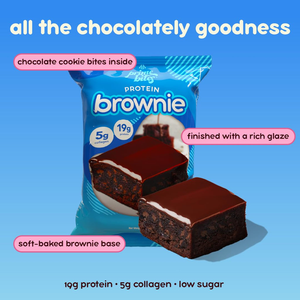 Prime Bites Protein Brownie from Alpha Prime Supplements | High Protein, Collagen Fortified Low Sugar Treat | Delicious Snack | 12 Bars per Box