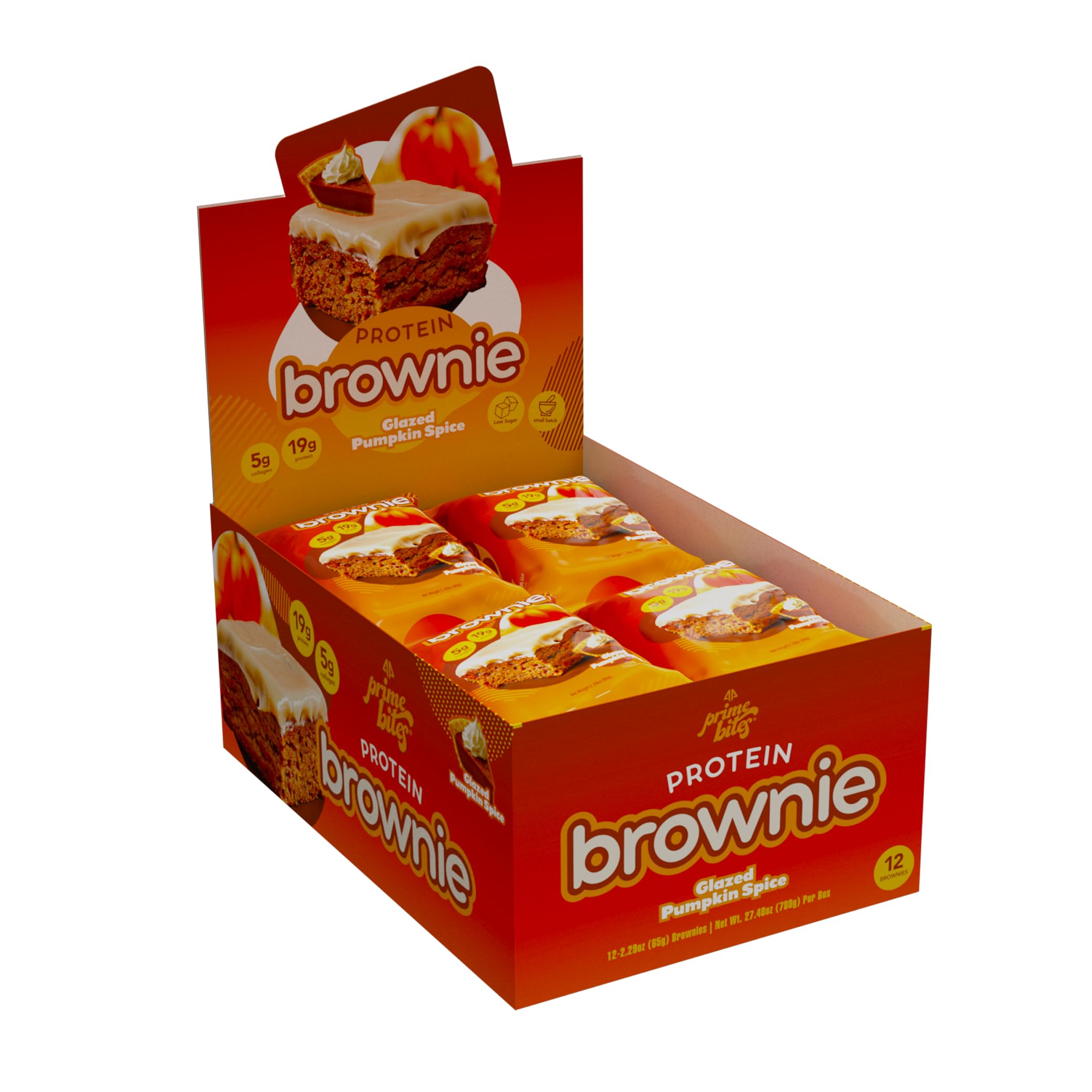 Prime Bites Protein Brownie from Alpha Prime Supplements | High Protein, Collagen Fortified Low Sugar Treat | Delicious Snack | 12 Bars per Box