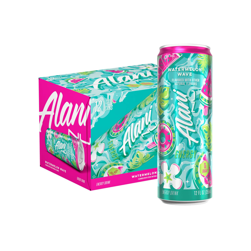 Alani Nu WATERMELON WAVE Ice Sugar Free, Low Calorie Energy Drinks | 200mg Caffeine | Antioxidants | Biotin, B Vitamins | Zero Sugar | 15 Calories or Less | 12 Oz Cans | 24 Count