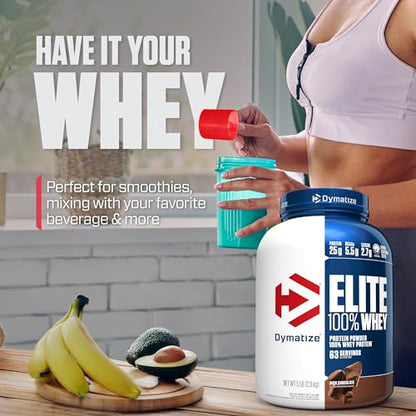 Dymatize Elite 100% Whey Protein Powder, 25g Protein, 5.5g BCAAs & 2.7g L-Leucine, Quick Absorbing & Fast Digesting for Optimal Muscle'