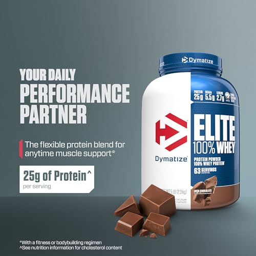 Dymatize Elite 100% Whey Protein Powder, 25g Protein, 5.5g BCAAs & 2.7g L-Leucine, Quick Absorbing & Fast Digesting for Optimal Muscle'