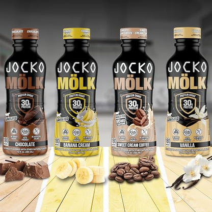 Jocko Mölk 30g Grass Fed Protein Shakes – No Added Sugar Protein Drinks KETO Friendly - Ready to Drink 12 FL Oz (Pack of 12) Vanilla
