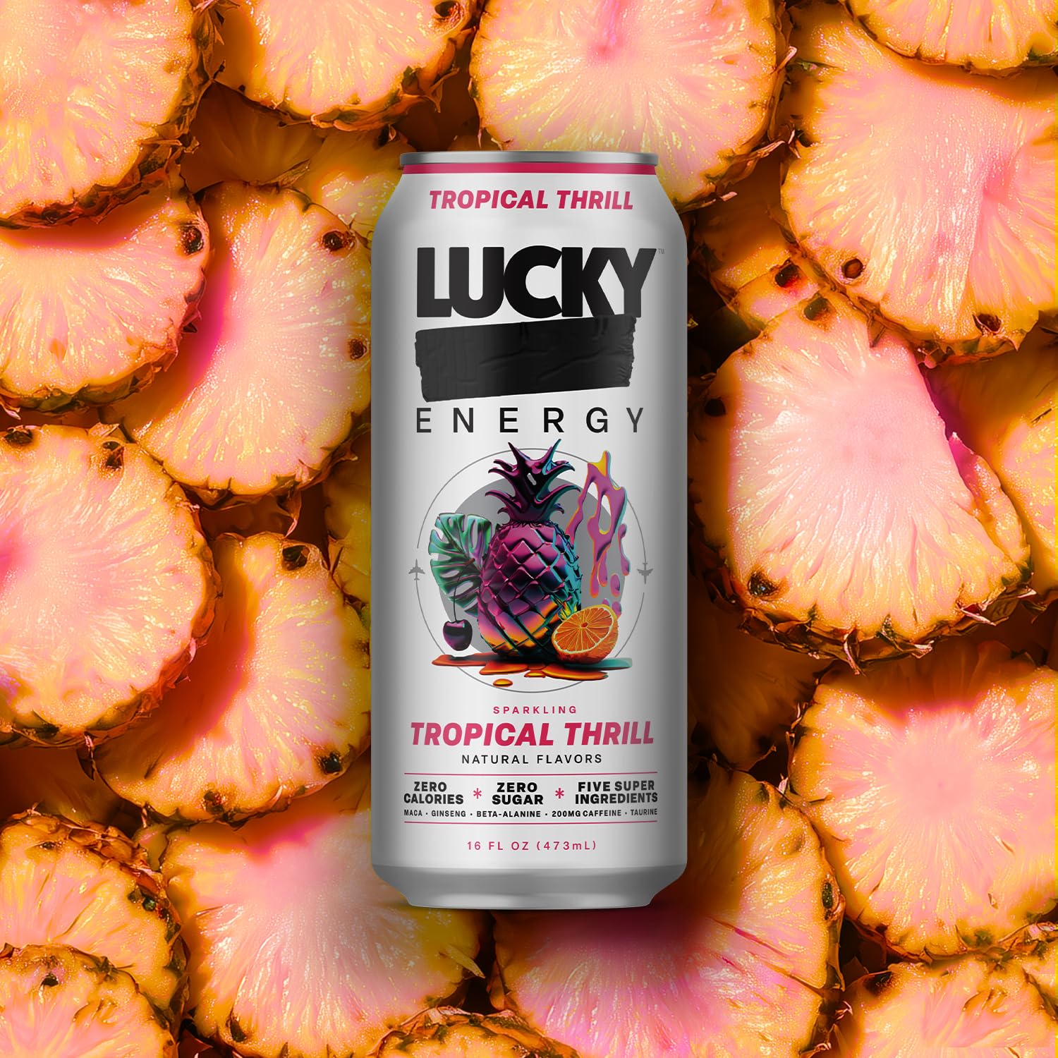 Lucky Energy Sugar Free Energy Drinks 19.2 Fl Oz Cans, Assorted Flavors, Zero Aftertaste, With Maca, Ginseng, Taurine, Beta-Alanine, 200mg Caffeine