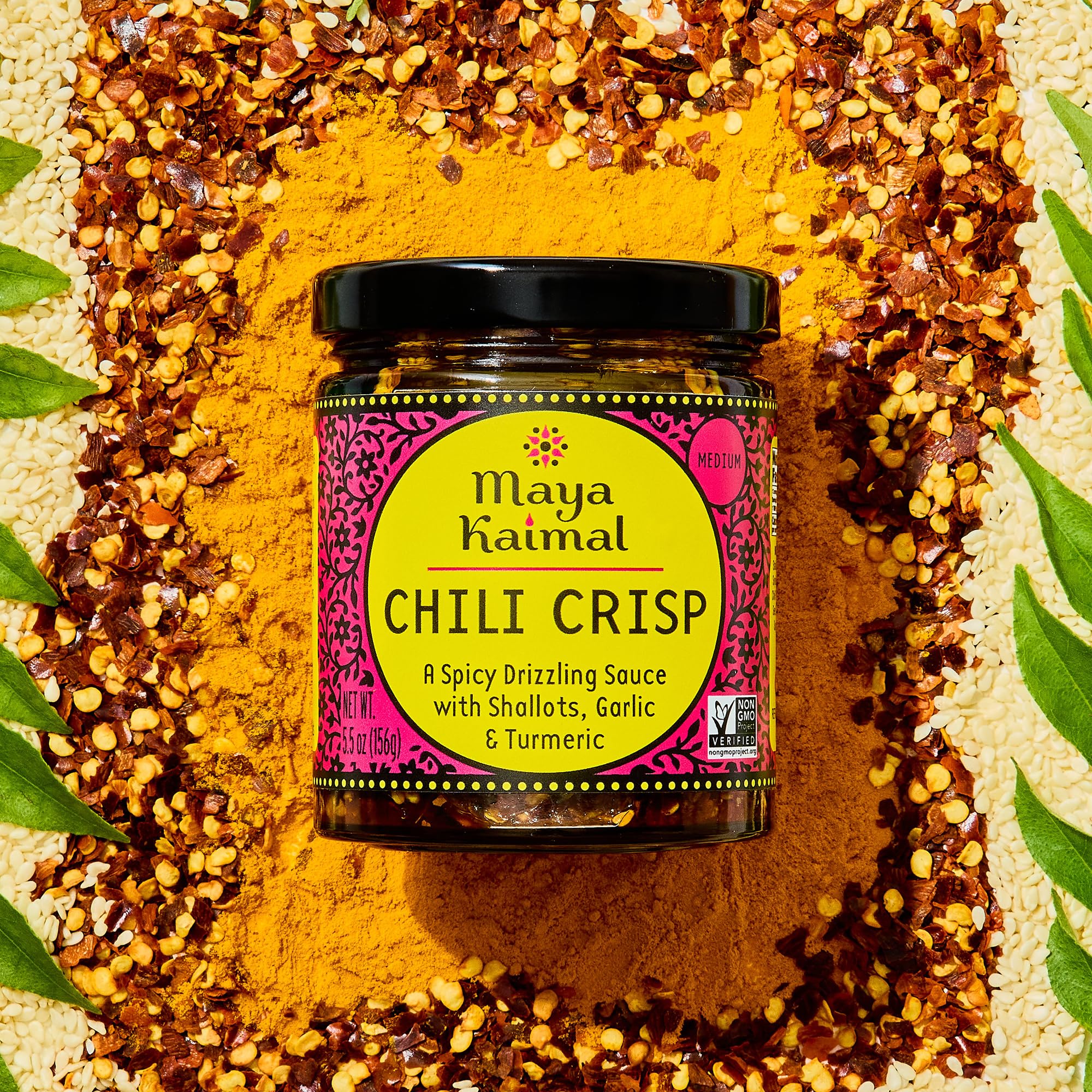 Maya Kaimal Chili Crisp, Medium Heat - Indian Tarka-Style Oil with Fried Garlic, Shallots & Chili Flakes - Pan-Asian Condiment for Noodles, Rice, Eggs & More - 5.5 oz Jar