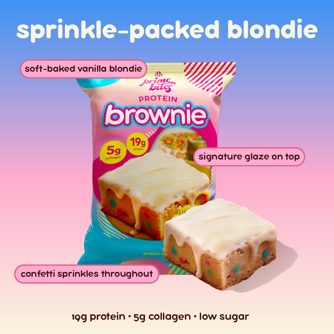 Prime Bites Protein Brownie from Alpha Prime Supplements | High Protein, Collagen Fortified Low Sugar Treat | Delicious Snack | 12 Bars per Box