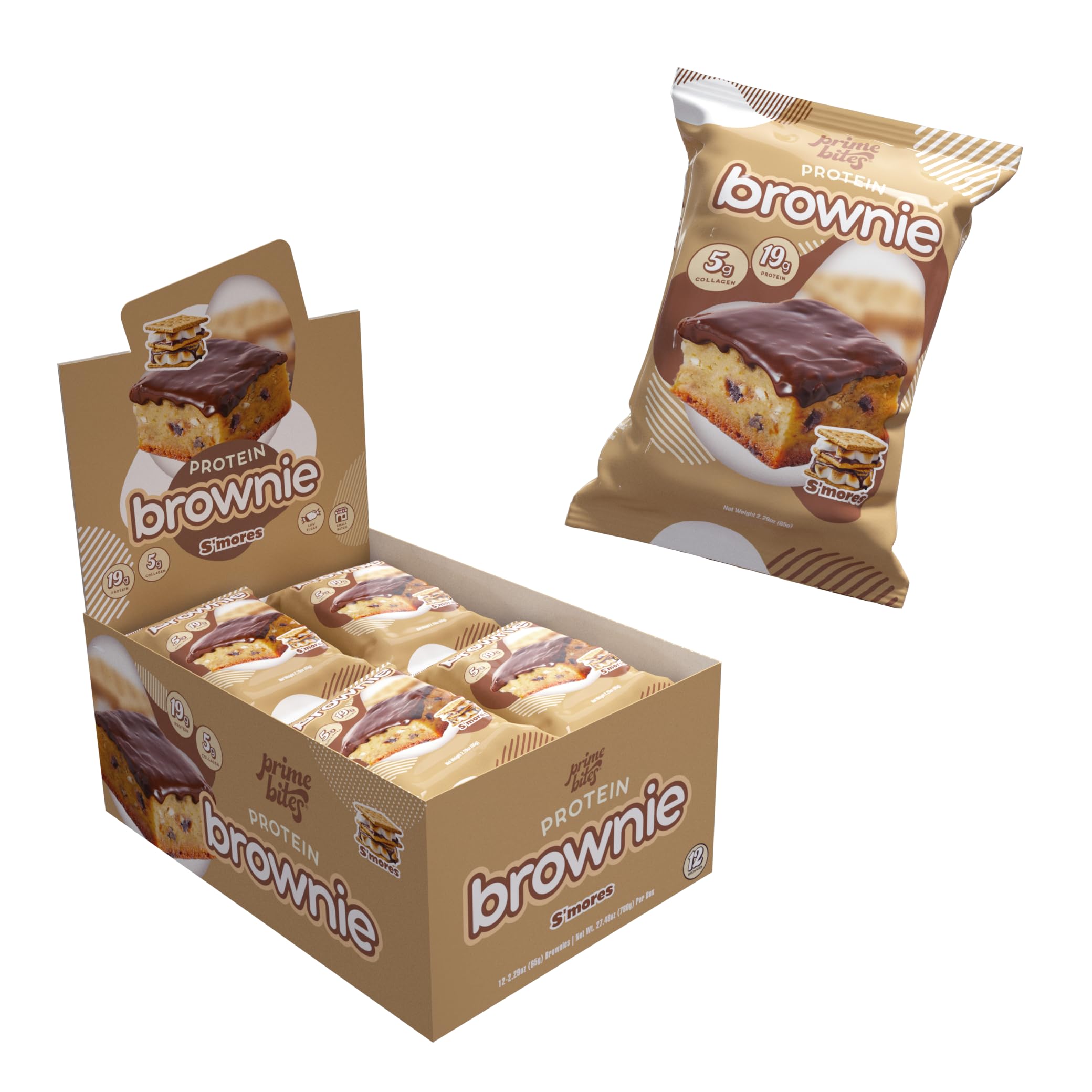 Prime Bites Protein Brownie from Alpha Prime Supplements | High Protein, Collagen Fortified Low Sugar Treat | Delicious Snack | 12 Bars per Box
