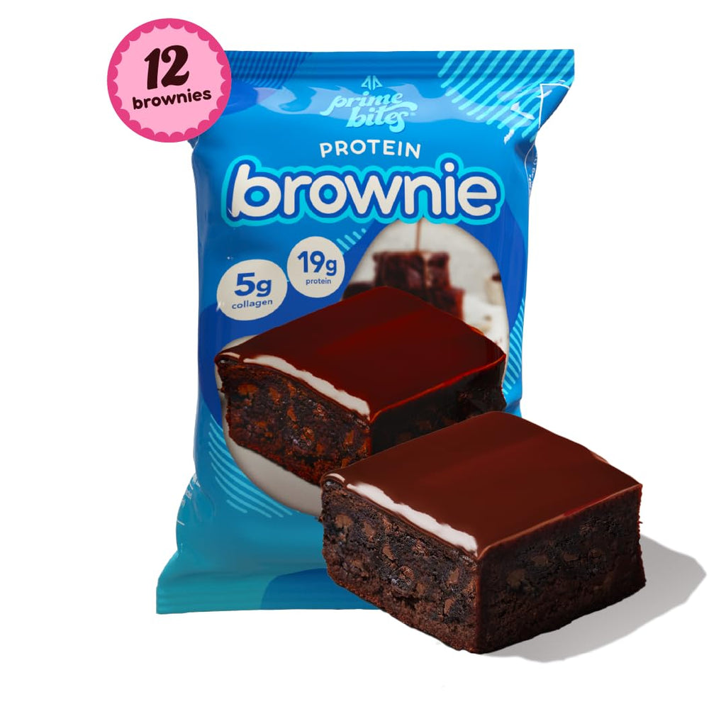 Prime Bites Protein Brownie from Alpha Prime Supplements | High Protein, Collagen Fortified Low Sugar Treat | Delicious Snack | 12 Bars per Box
