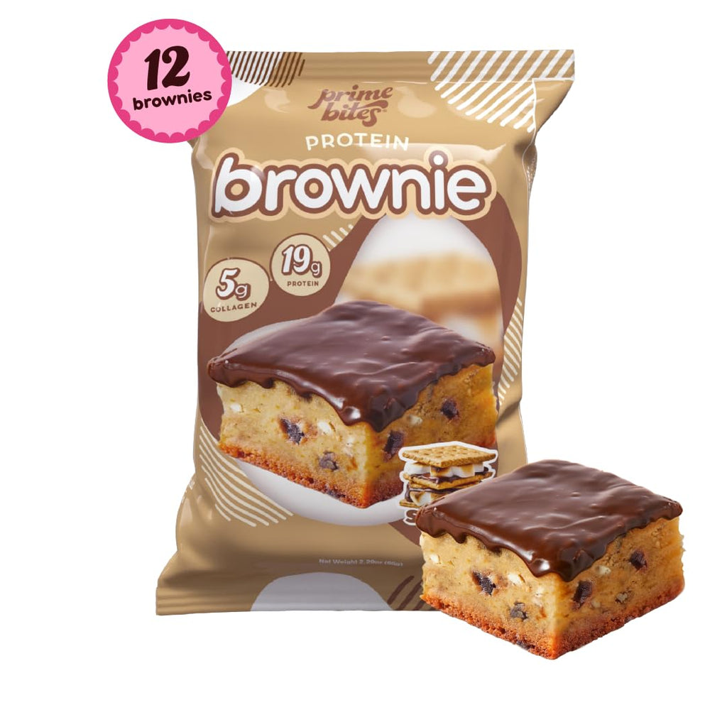Prime Bites Protein Brownie from Alpha Prime Supplements | High Protein, Collagen Fortified Low Sugar Treat | Delicious Snack | 12 Bars per Box