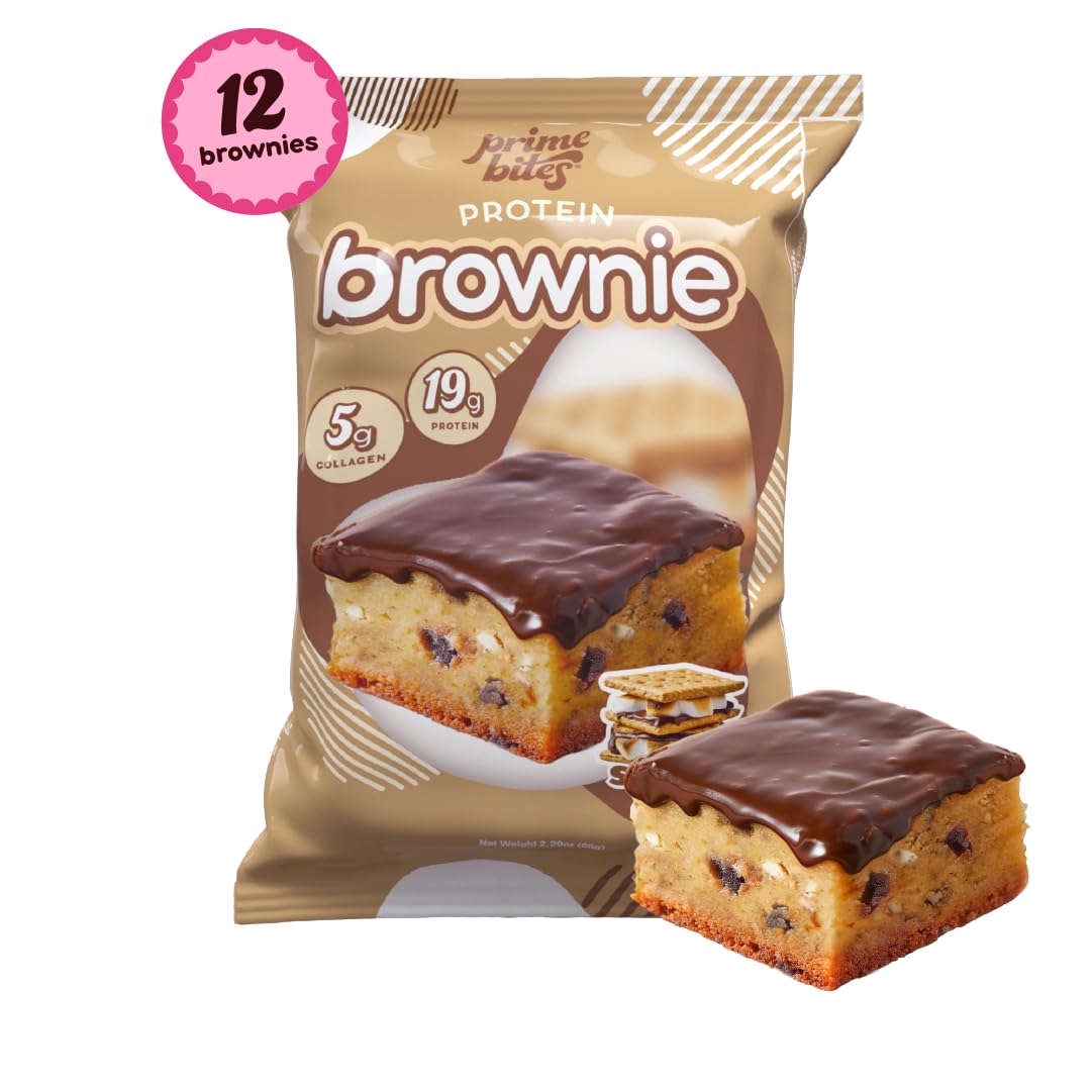 Prime Bites Protein Brownie from Alpha Prime Supplements | High Protein, Collagen Fortified Low Sugar Treat | Delicious Snack | 12 Bars per Box