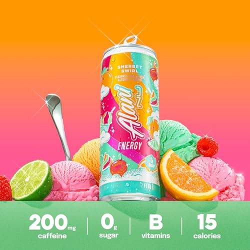 Alani Nu SHERBET SWIRL Sugar Free, Low Calorie Energy Drinks, 200mg Caffeine, Biotin B Vitamins, Zero Sugar, 10 Calories, 12 Fl Oz Cans, 12 Pack