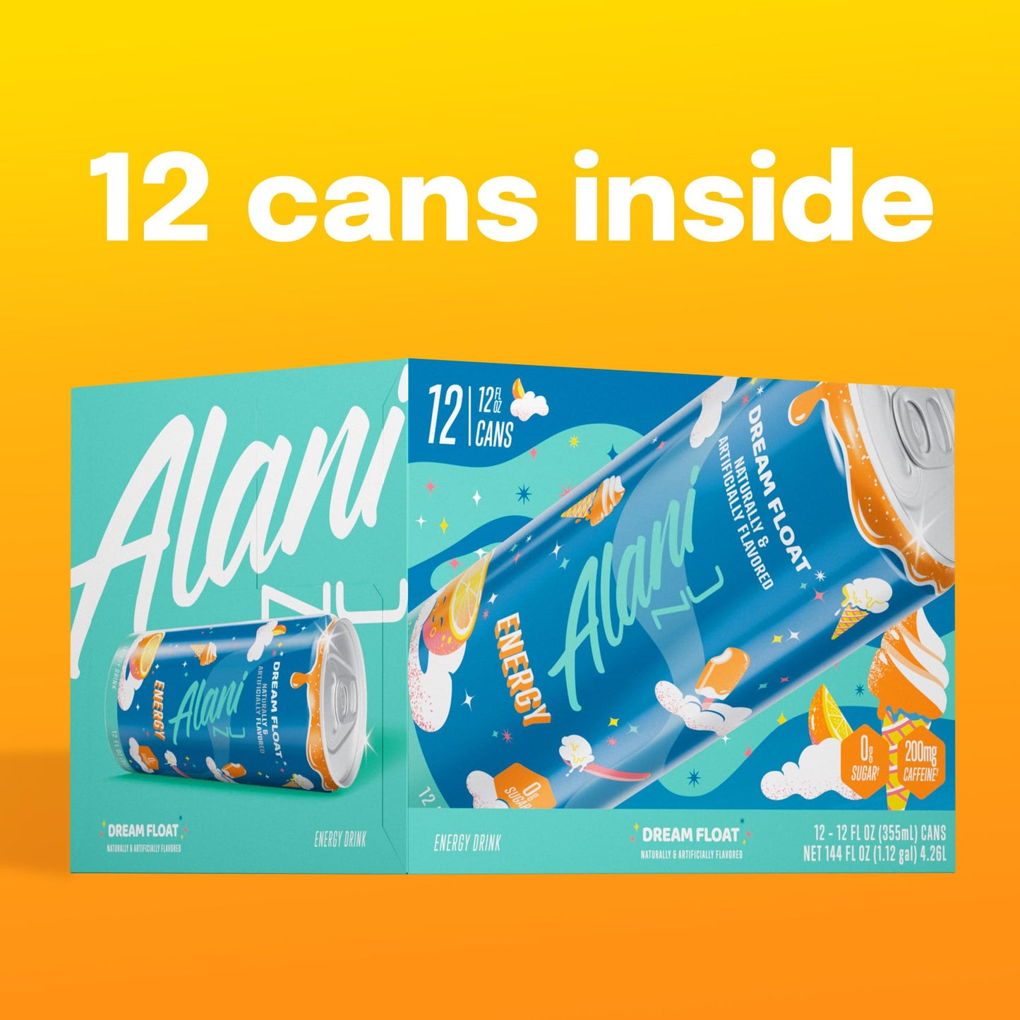 Alani Nu DREAM FLOAT Ice Sugar Free, Low Calorie Energy Drinks | 200mg Caffeine | Antioxidants | Biotin, B Vitamins | Zero Sugar | 15 Calories or Less | 12 Oz Cans | 24 Count