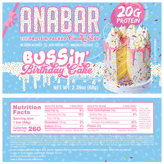Anabar Protein Bar, The Protein-Packed Candy Bar, Amazing Tasting Protein Bar, No Sugar Alcohols, Real Food, Amazingly Delicious, 20 Grams of Protein (Birthday Cake)