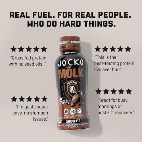 Jocko Mölk Protein Shakes – Protein Drinks, KETO Friendly, No Added Sugar, 30g Grass Fed Protein - Ready to Drink, 12 FL Oz, 12pk, Liquid