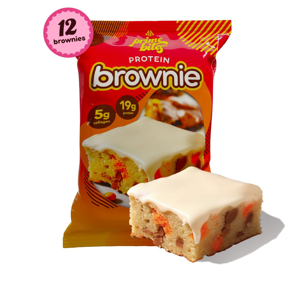 Prime Bites Protein Brownie from Alpha Prime Supplements | High Protein, Collagen Fortified Low Sugar Treat | Delicious Snack | 12 Bars per Box