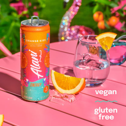 Alani Nu ORANGE KISS Ice Sugar Free, Low Calorie Energy Drinks | 200mg Caffeine | Antioxidants | Biotin, B Vitamins | Zero Sugar | 15 Calories or Less | 12 Oz Cans | 24 Count
