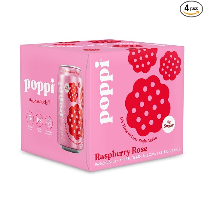 Poppi Raspberry Rose Prebiotic Soda 4PK, 12 FZ
