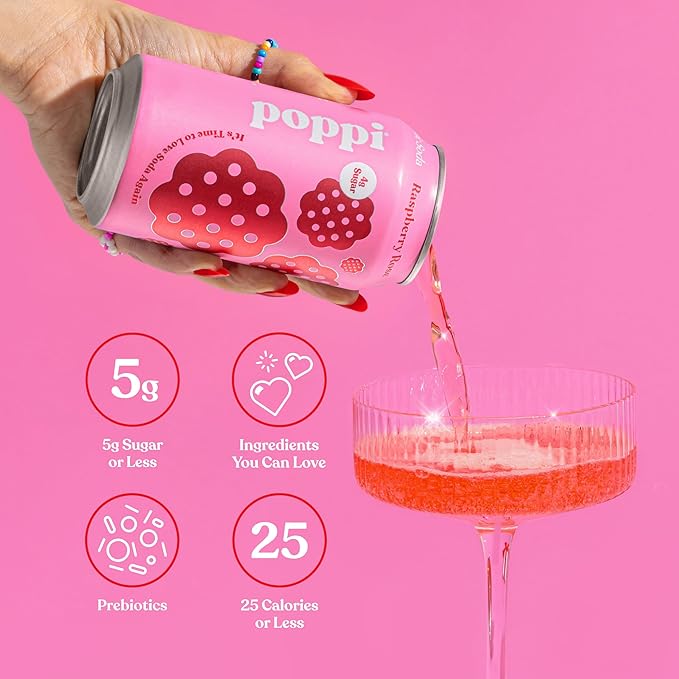 Poppi Raspberry Rose Prebiotic Soda 4PK, 12 FZ