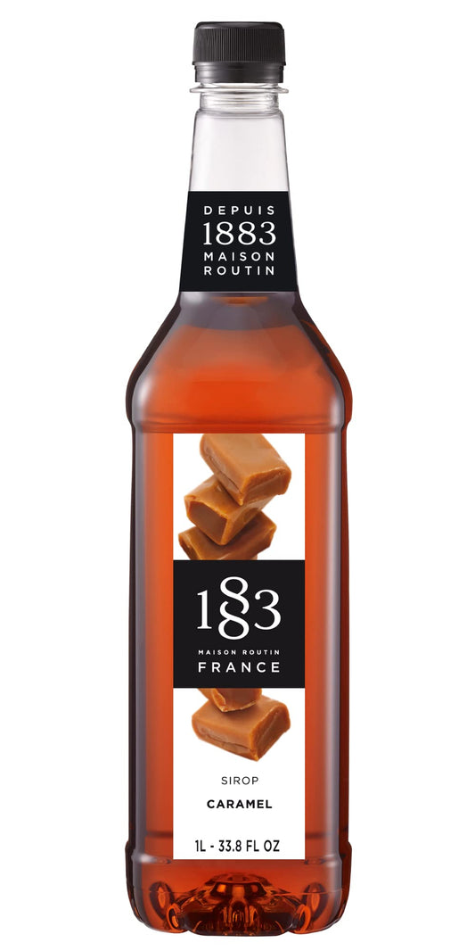 1883 Caramel Syrup - Flavored Syrup for Hot & Iced Beverages, Rich, Full-Bodied Taste, All-Natural - Gluten-Free, Vegan, Non-GMO, Kosher, Preservative-Free, Made in France | Plastic Bottle 1 Liter (33.8 Fl Oz)