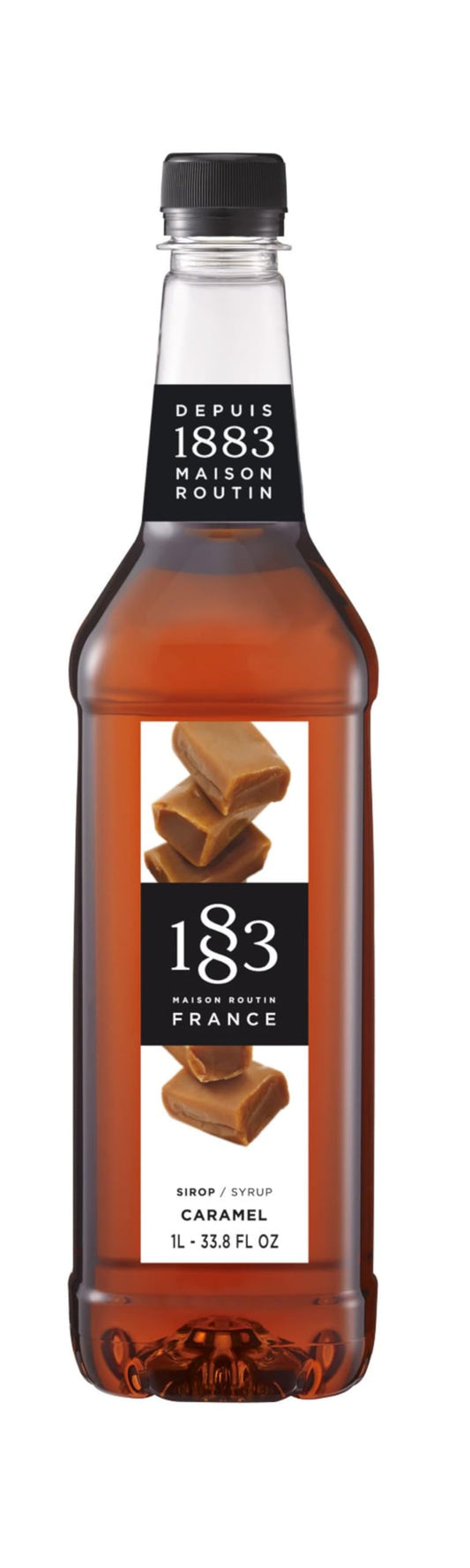 1883 Maison Routin Caramel Syrup, Intense Buttery and Vanilla Notes, Made in France, Non-GMO, Vegan, Kosher, Gluten-Free, 2 Count of 1 Liter Bottles