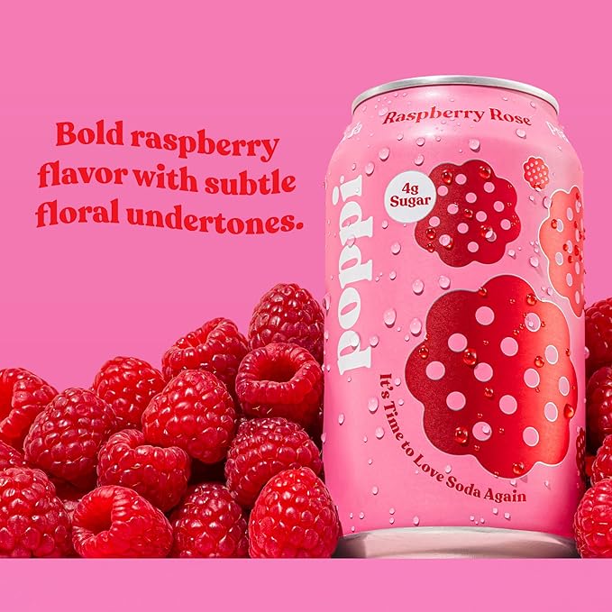 Poppi Raspberry Rose Prebiotic Soda 4PK, 12 FZ