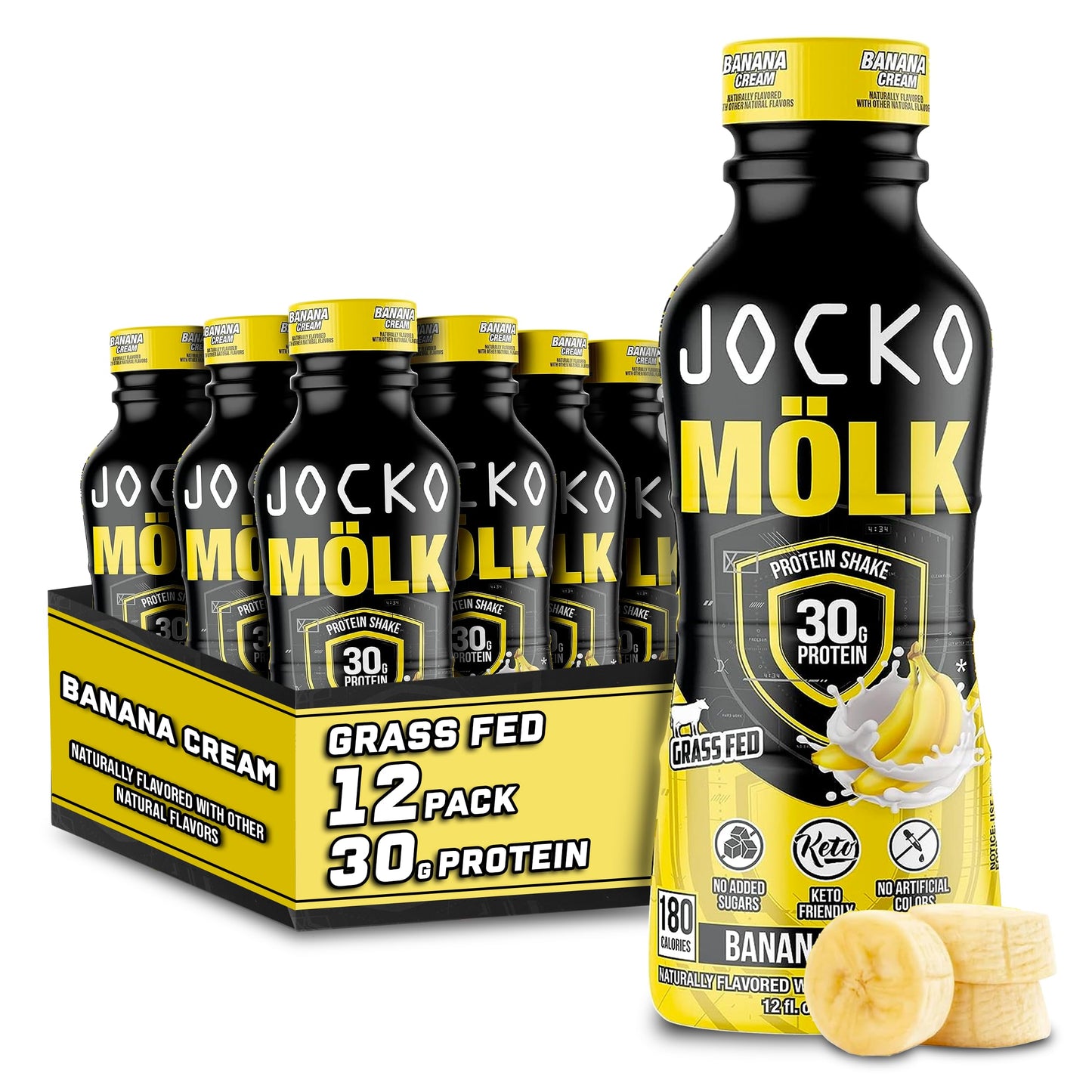 Jocko Mölk Protein Shakes – Protein Drinks, KETO Friendly, No Added Sugar, 30g Grass Fed Protein - Ready to Drink, 12 FL Oz, 12pk, Liquid