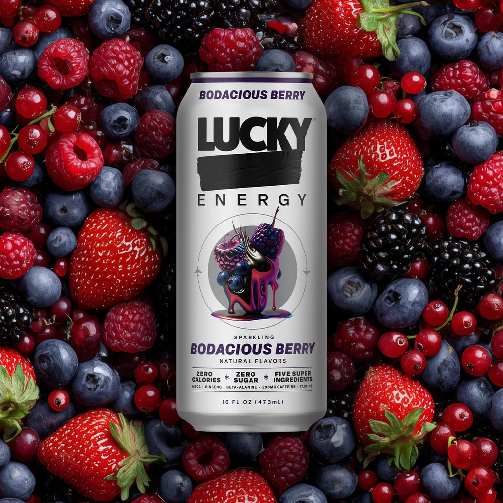 Lucky Energy Sugar Free Energy Drinks 19.2 Fl Oz Cans, Assorted Flavors, Zero Aftertaste, With Maca, Ginseng, Taurine, Beta-Alanine, 200mg Caffeine