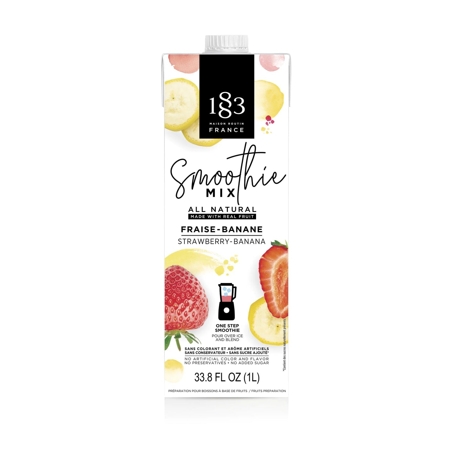 1883 Strawberry Banana Smoothie Mix | Aseptic Carton 1 Liter 33.8 Fluid Ounces
