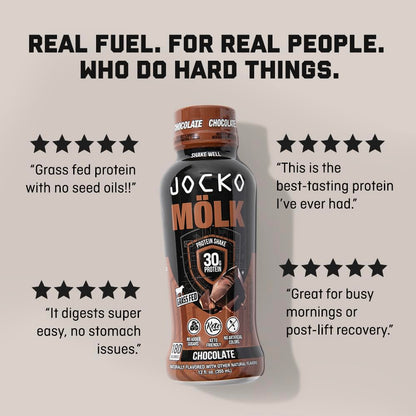 Jocko Mölk Protein Shakes – Protein Drinks, KETO Friendly, No Added Sugar, 30g Grass Fed Protein - Ready to Drink, 12 FL Oz, 12pk, Liquid