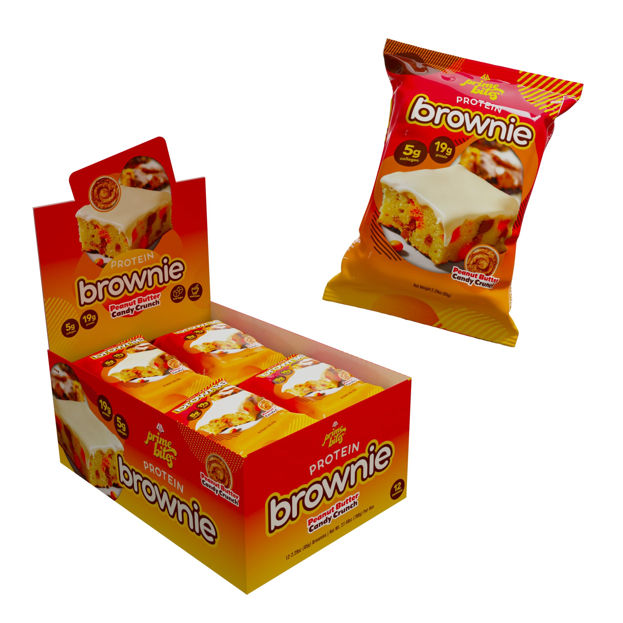 Prime Bites Protein Brownie from Alpha Prime Supplements | High Protein, Collagen Fortified Low Sugar Treat | Delicious Snack | 12 Bars per Box