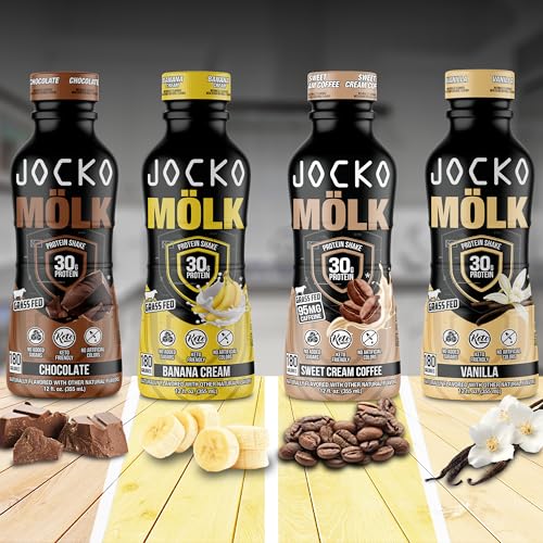 Jocko Mölk Protein Shakes – Protein Drinks, KETO Friendly, No Added Sugar, 30g Grass Fed Protein - Ready to Drink, 12 FL Oz, 12pk, Liquid