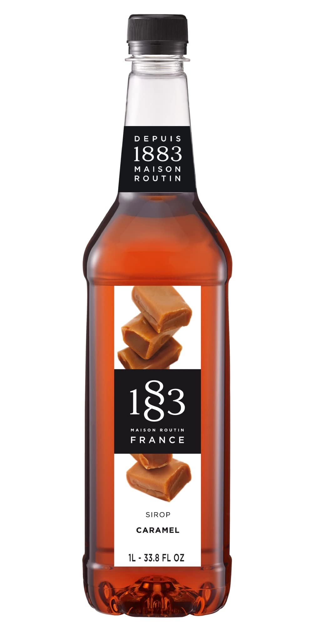 1883 Caramel Syrup - Flavored Syrup for Hot & Iced Beverages, Rich, Full-Bodied Taste, All-Natural - Gluten-Free, Vegan, Non-GMO, Kosher, Preservative-Free, Made in France | Plastic Bottle 1 Liter (33.8 Fl Oz)