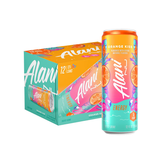 Alani Nu ORANGE KISS Ice Sugar Free, Low Calorie Energy Drinks | 200mg Caffeine | Antioxidants | Biotin, B Vitamins | Zero Sugar | 15 Calories or Less | 12 Oz Cans | 24 Count
