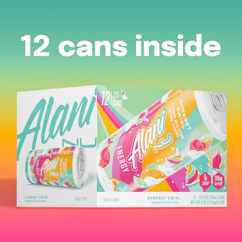 Alani Nu SHERBET SWIRL Sugar Free, Low Calorie Energy Drinks, 200mg Caffeine, Biotin B Vitamins, Zero Sugar, 10 Calories, 12 Fl Oz Cans, 12 Pack