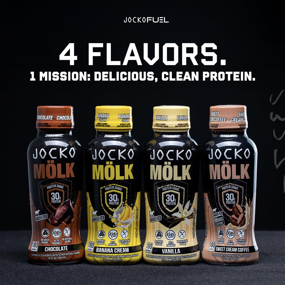 Jocko Mölk Protein Shakes – Protein Drinks, KETO Friendly, No Added Sugar, 30g Grass Fed Protein - Ready to Drink, 12 FL Oz, 12pk, Liquid