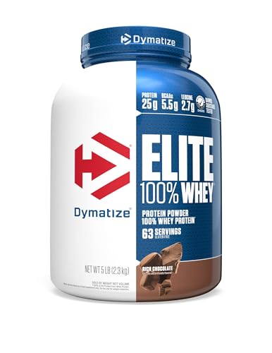 Dymatize Elite 100% Whey Protein Powder, 25g Protein, 5.5g BCAAs & 2.7g L-Leucine, Quick Absorbing & Fast Digesting for Optimal Muscle'