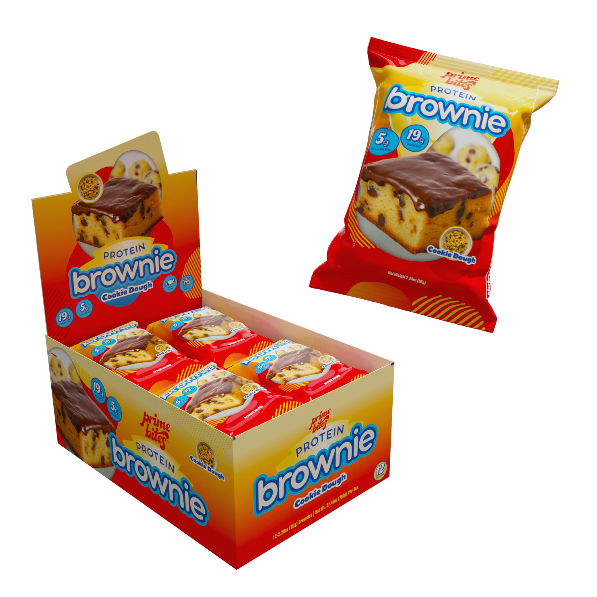 Prime Bites Protein Brownie from Alpha Prime Supplements | High Protein, Collagen Fortified Low Sugar Treat | Delicious Snack | 12 Bars per Box