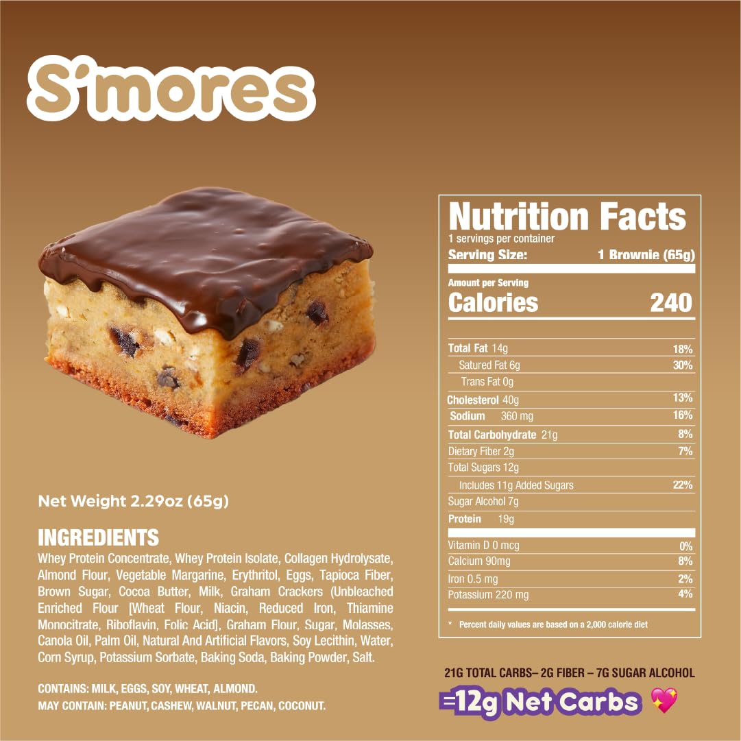 Prime Bites Protein Brownie from Alpha Prime Supplements | High Protein, Collagen Fortified Low Sugar Treat | Delicious Snack | 12 Bars per Box