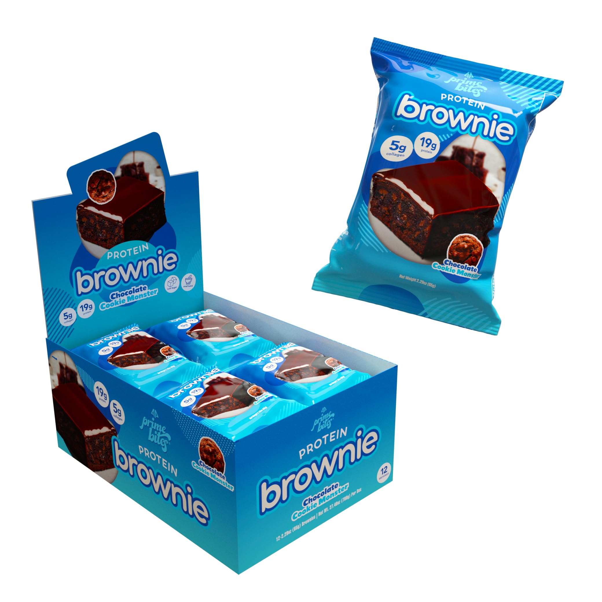 Prime Bites Protein Brownie from Alpha Prime Supplements | High Protein, Collagen Fortified Low Sugar Treat | Delicious Snack | 12 Bars per Box