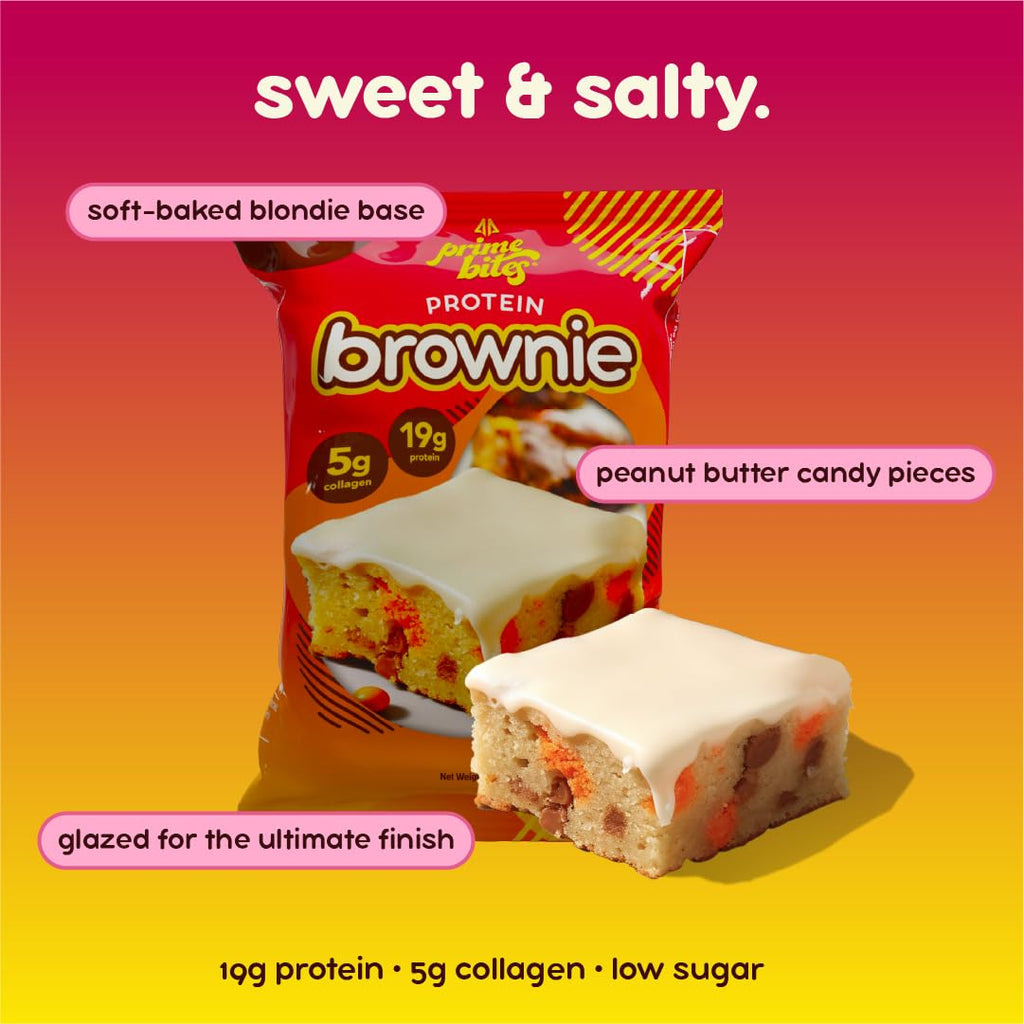 Prime Bites Protein Brownie from Alpha Prime Supplements | High Protein, Collagen Fortified Low Sugar Treat | Delicious Snack | 12 Bars per Box