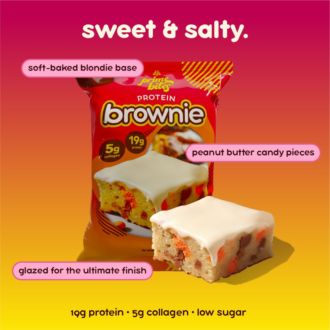 Prime Bites Protein Brownie from Alpha Prime Supplements | High Protein, Collagen Fortified Low Sugar Treat | Delicious Snack | 12 Bars per Box