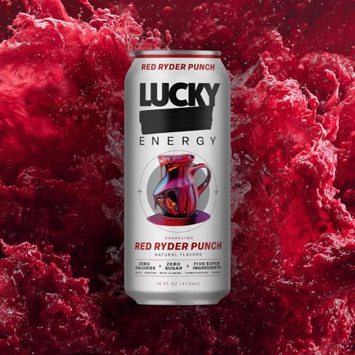 Lucky Energy Sugar Free Energy Drinks 19.2 Fl Oz Cans, Assorted Flavors, Zero Aftertaste, With Maca, Ginseng, Taurine, Beta-Alanine, 200mg Caffeine